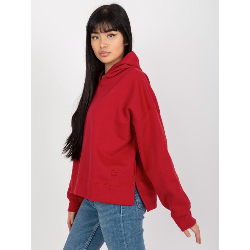Dámska mikina s kapucňou a nášivkou MAYFLIES tmavo červená