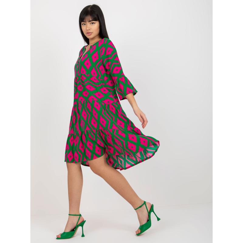 Dámske šaty s potlačou a volánom SUBLEVEL zelené