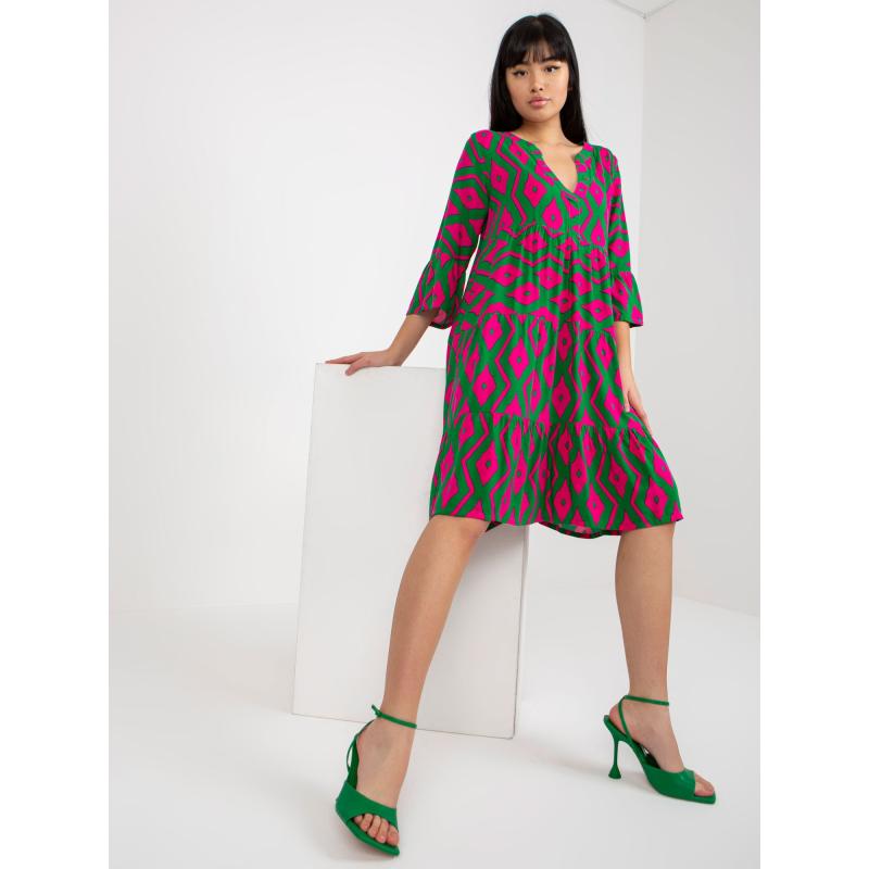 Dámske šaty s potlačou a volánom SUBLEVEL zelené