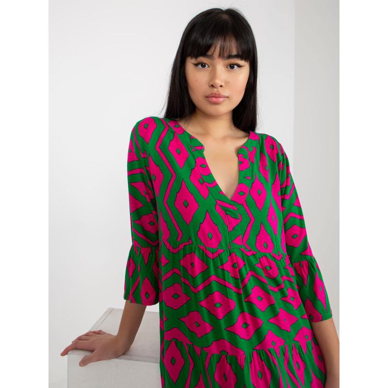 Dámske šaty s potlačou a volánom SUBLEVEL zelené