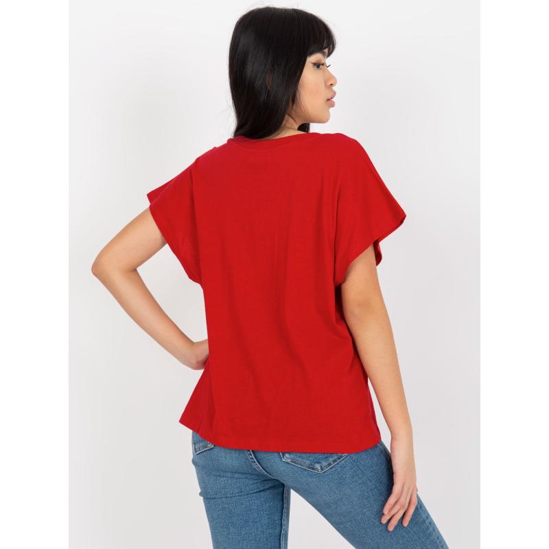 Női V-nyakú póló MAYFLIES sötétvörös