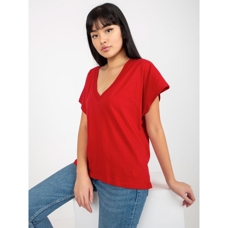 Női V-nyakú póló MAYFLIES sötétvörös