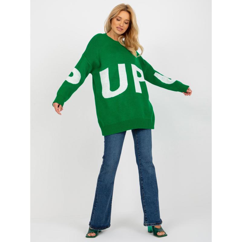 Dámsky sveter oversize s nápisom RUE PARIS zelený