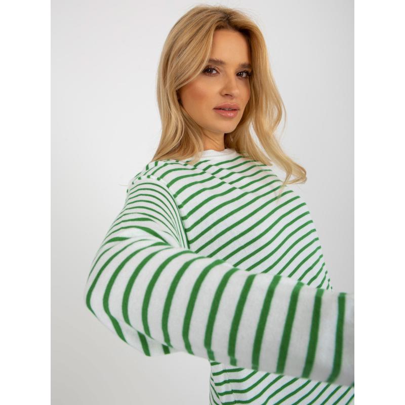 Dámský svetr RUE PARIS pruhovaný bílo-zelený