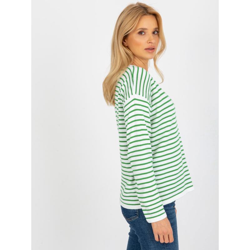 Dámský svetr RUE PARIS pruhovaný bílo-zelený