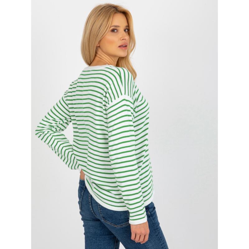 Dámský svetr RUE PARIS pruhovaný bílo-zelený