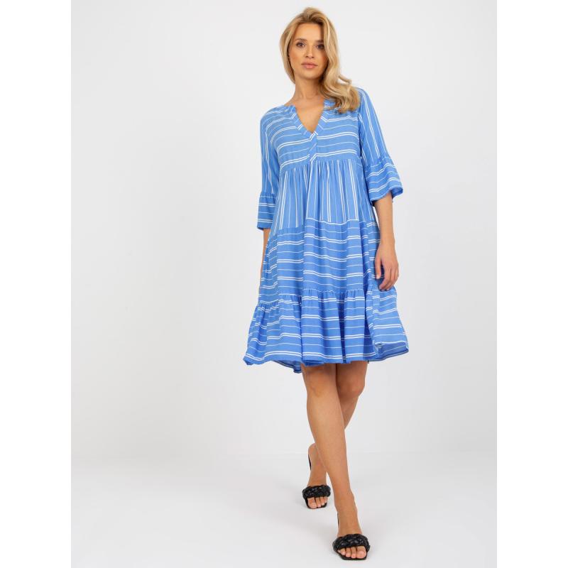 Dámské šaty z viskózy pruhované SUBLEVEL modré 