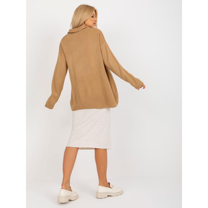 Női galléros pulóver RUE PARIS barna