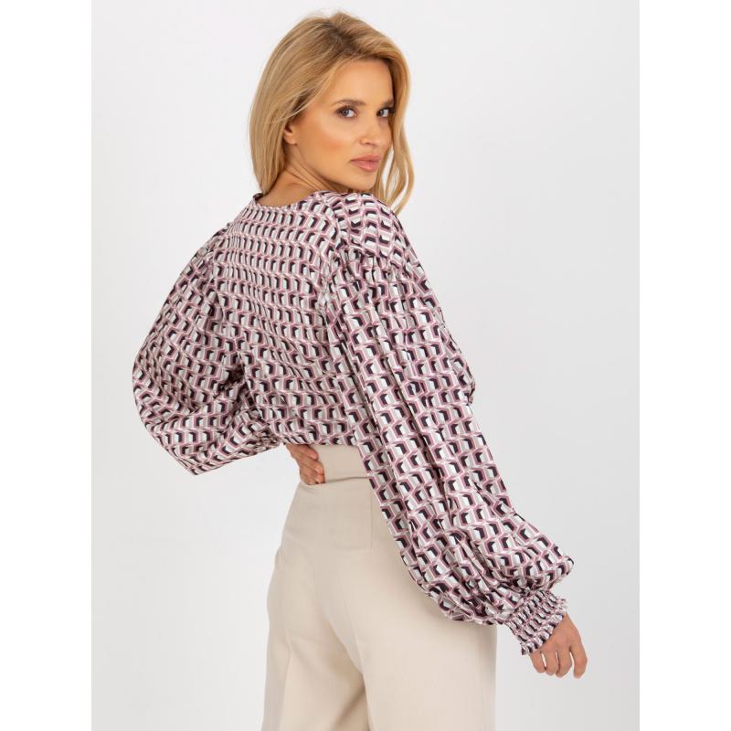 Női nyomtatott szatén ing KENINA fehér és rózsaszín