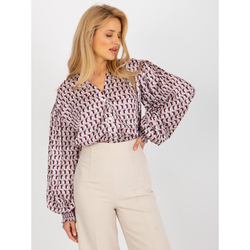 Női nyomtatott szatén ing KENINA fehér és rózsaszín