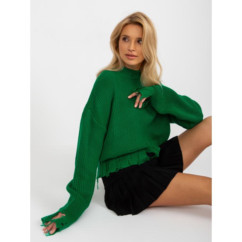 Dámsky sveter s dierami RUE PARIS zelený