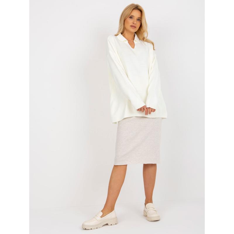 Női oversize galléros pulóver RUE PARIS ekrü színben