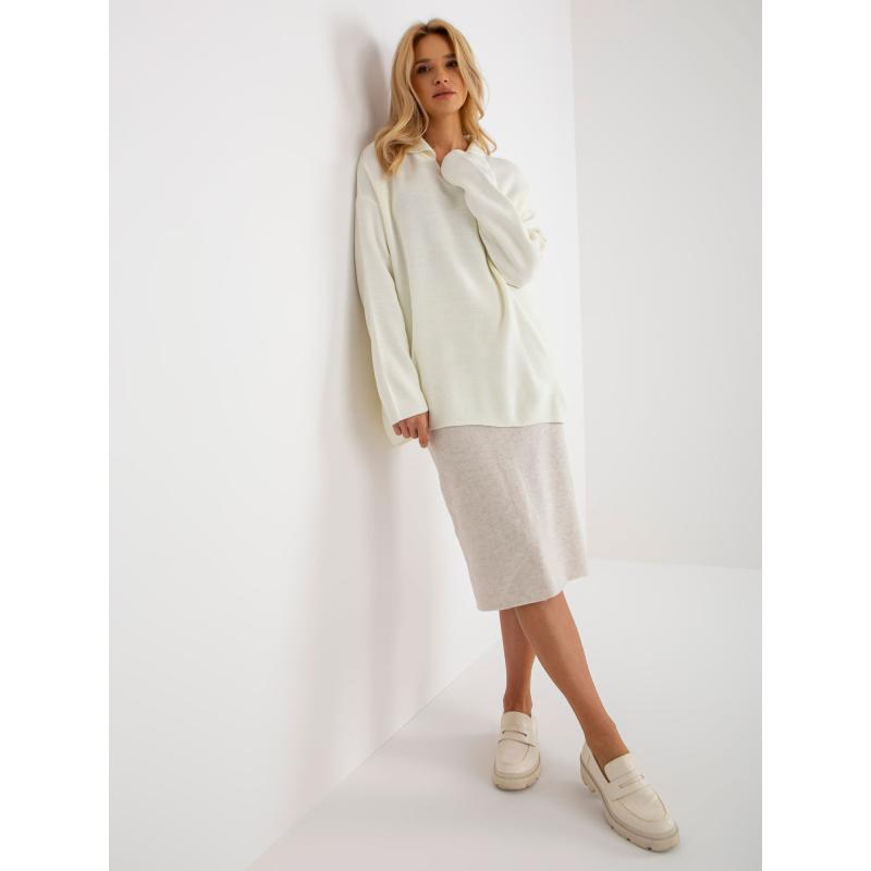 Női oversize galléros pulóver RUE PARIS ekrü színben