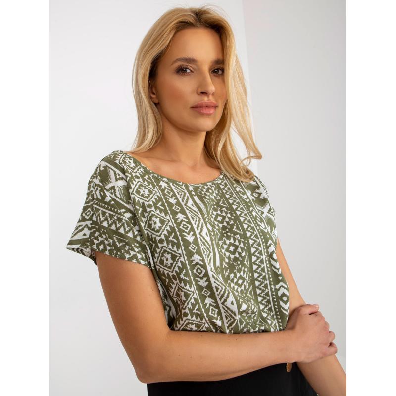 Női rövid ujjú blúz mintás SUBLEVEL khaki színben