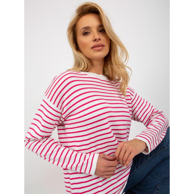 Dámský svetr s pruhy RUE PARIS bílo růžový