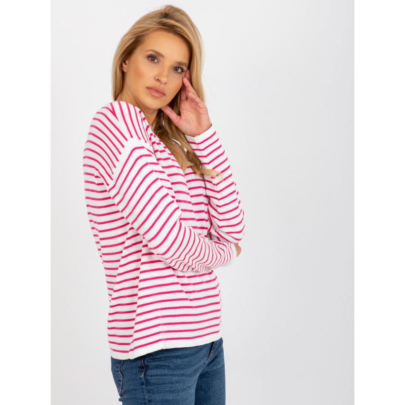 Dámský svetr s pruhy RUE PARIS bílo růžový