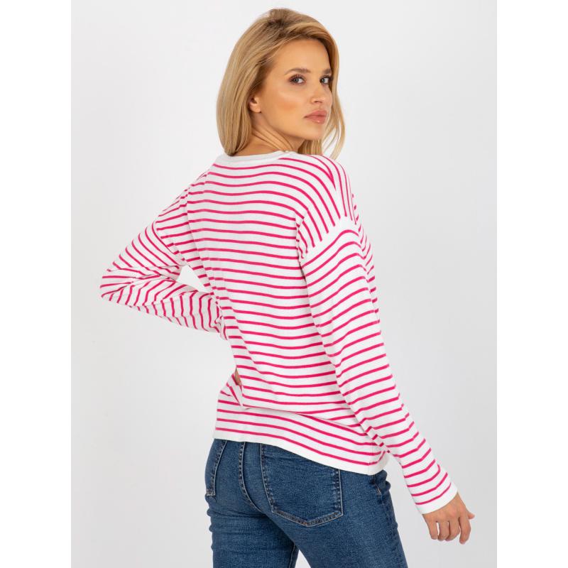 Dámský svetr s pruhy RUE PARIS bílo růžový