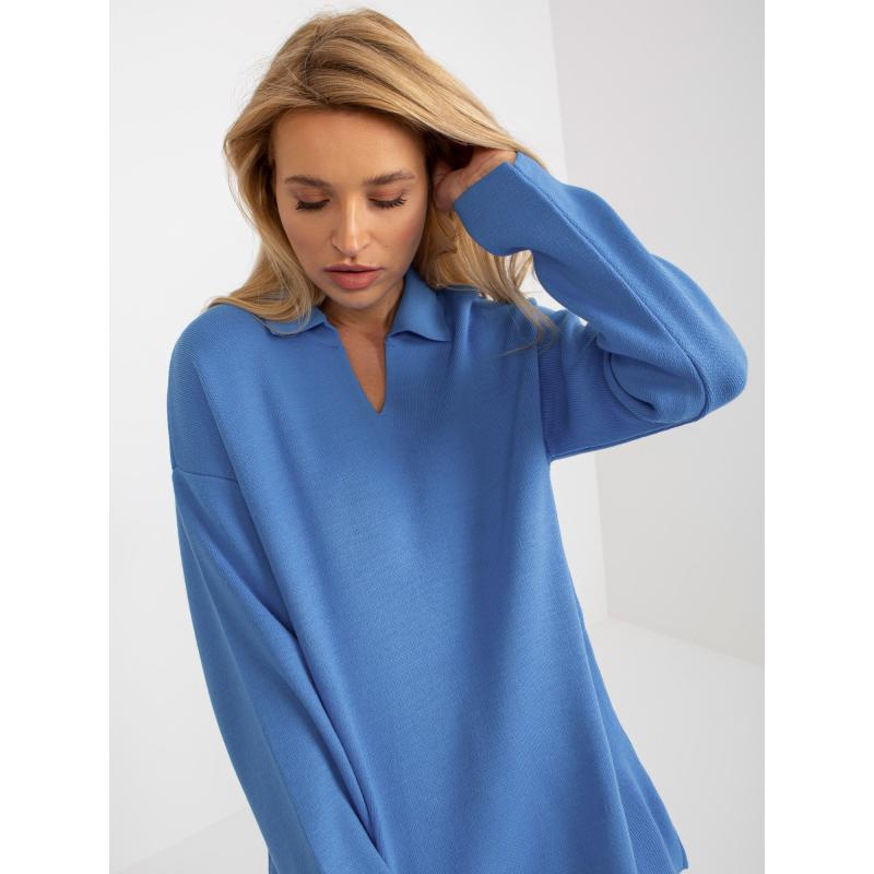 Női oversize galléros pulóver RUE PARIS kék