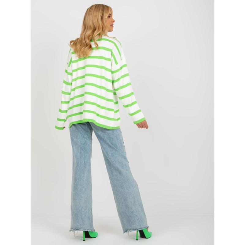 Női csíkos oversize pulóver RUE PARIS világoszöld és ekrü színben