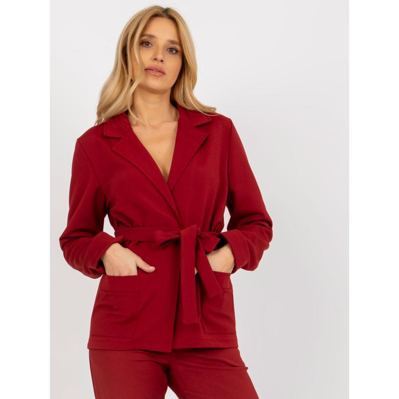Dámské sako s kapsami a vázáním CARLA bordó 