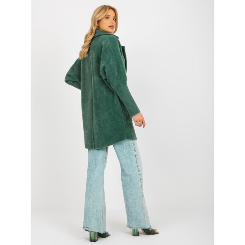 Dámský kabát z alpaky s kapsami ELLE tmavě zelený 