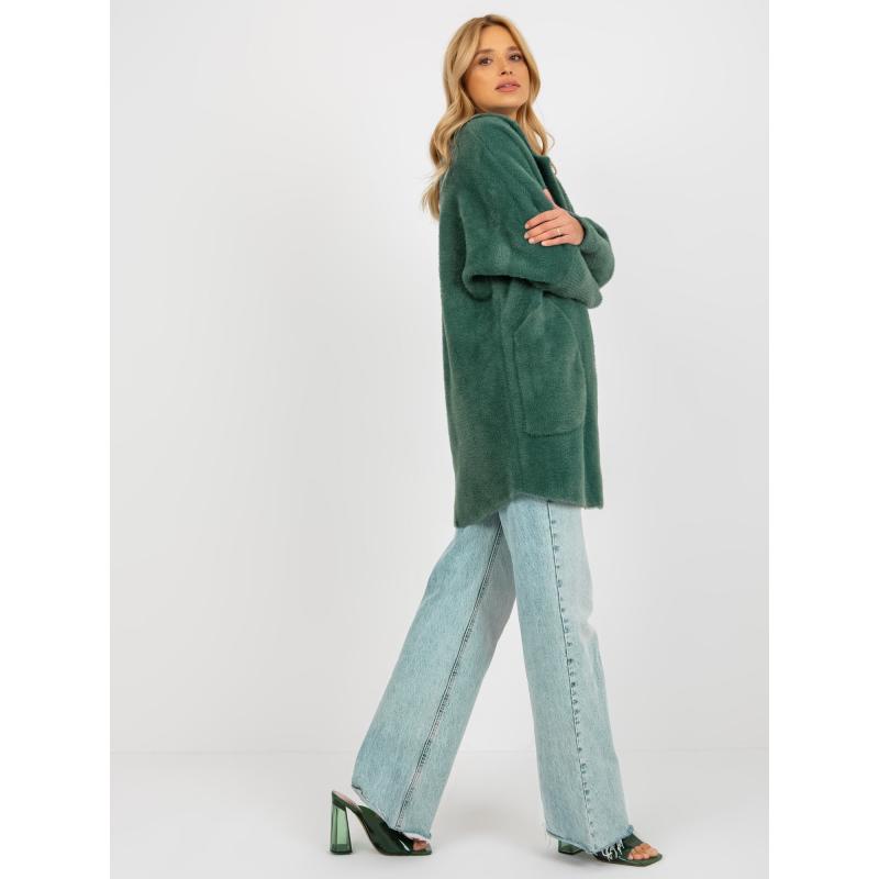 Dámský kabát z alpaky s kapsami ELLE tmavě zelený 