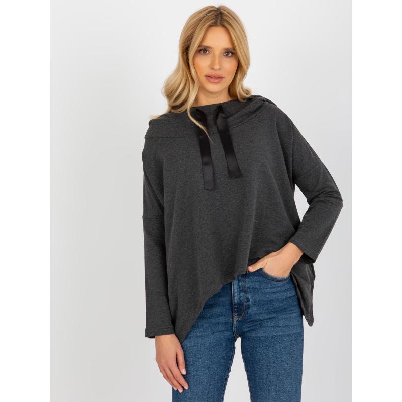 Dámská halenka s kapsami a kapucí HUT tmavě šedá 