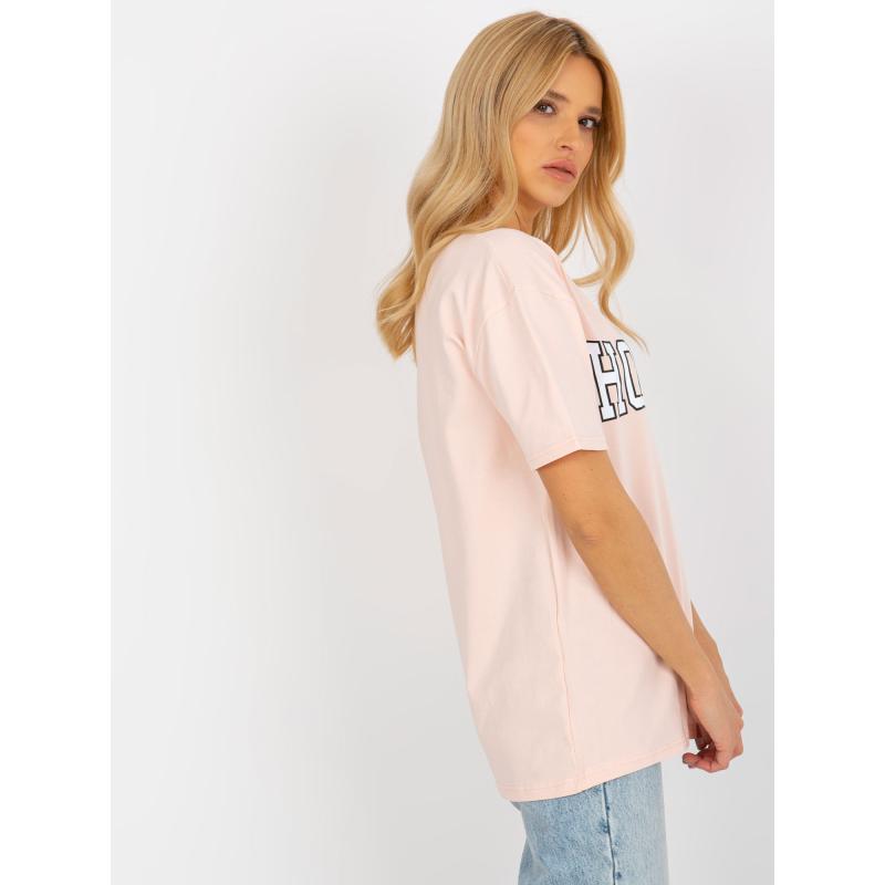 Női laza szabású póló LENA nyomtatással világos barack színben