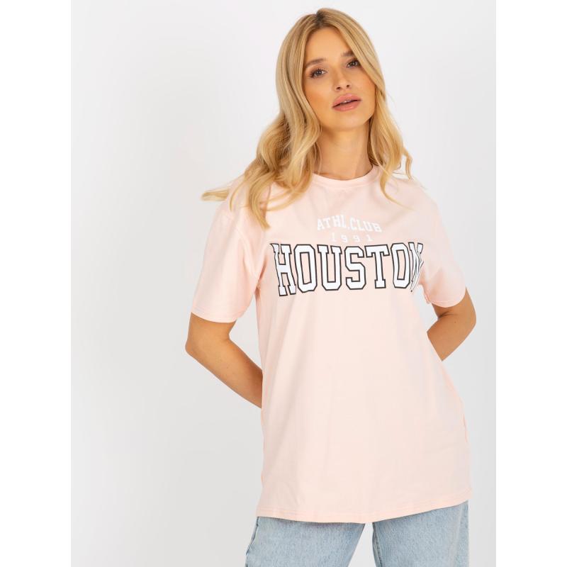 Női laza szabású póló LENA nyomtatással világos barack színben