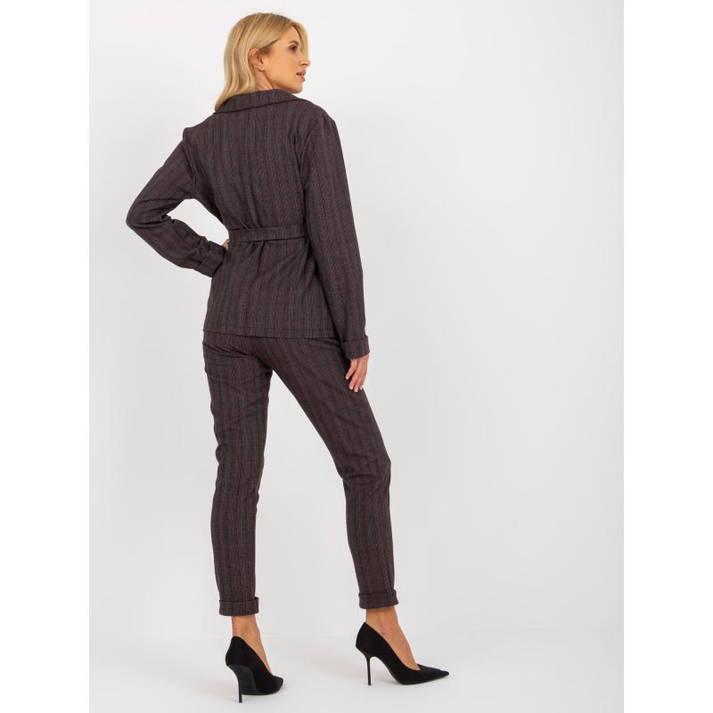 Dámske sako s viazaním kockované SONIA tmavo šedé