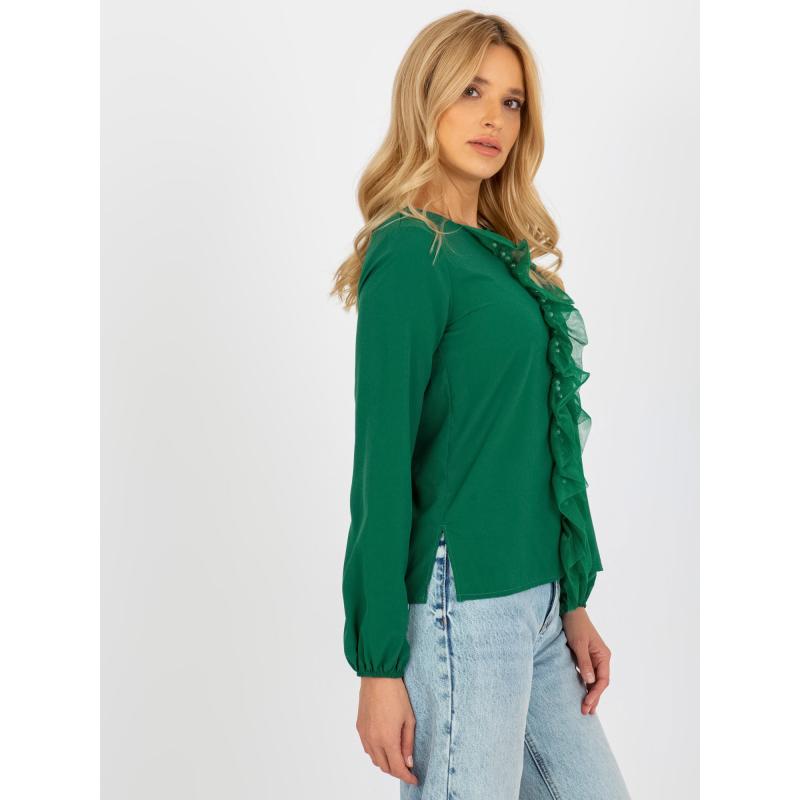 Dámská halenka s perlami a síťovinou KAYLEN tmavě zelená