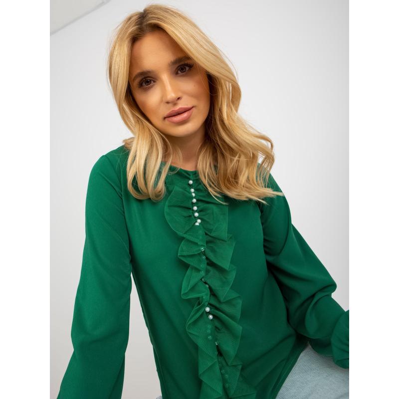 Dámská halenka s perlami a síťovinou KAYLEN tmavě zelená