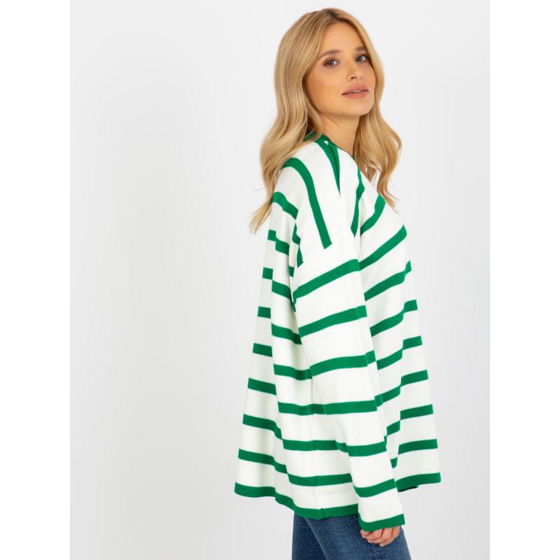 Női túlméretezett gyapjú pulóver RUE PARIS sötétzöld és ekrü színben