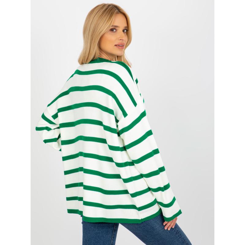 Női túlméretezett gyapjú pulóver RUE PARIS sötétzöld és ekrü színben