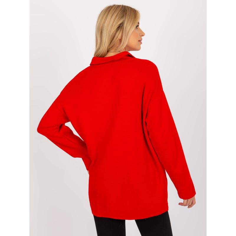 Női oversize galléros pulóver RUE PARIS piros