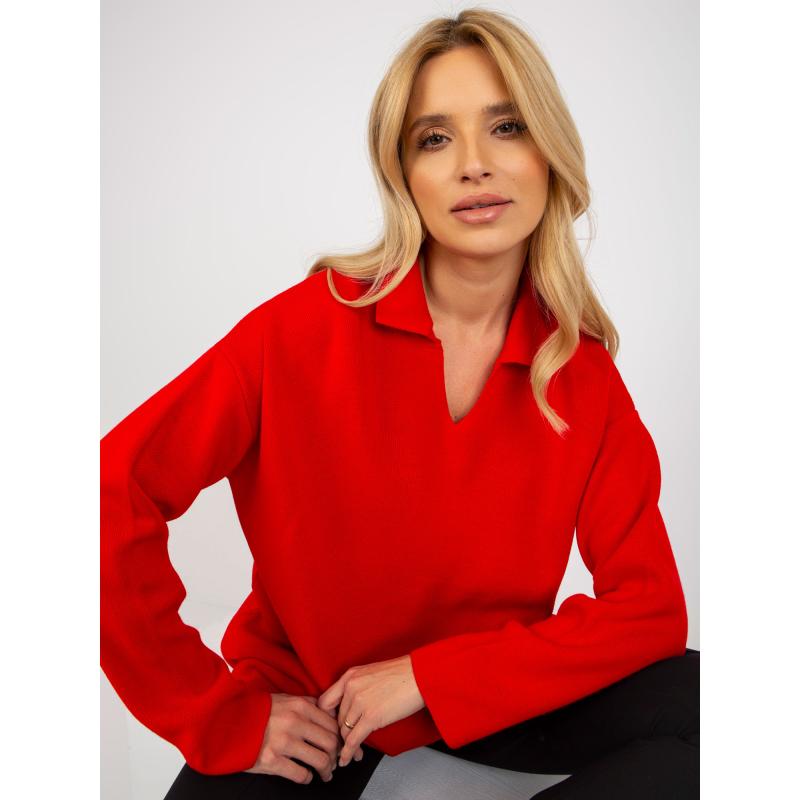 Női oversize galléros pulóver RUE PARIS piros