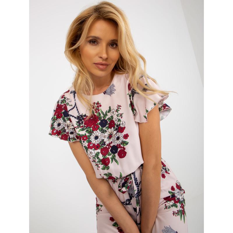 Női virágos kezeslábas széles nadrággal ZARIAH világos rózsaszínű
