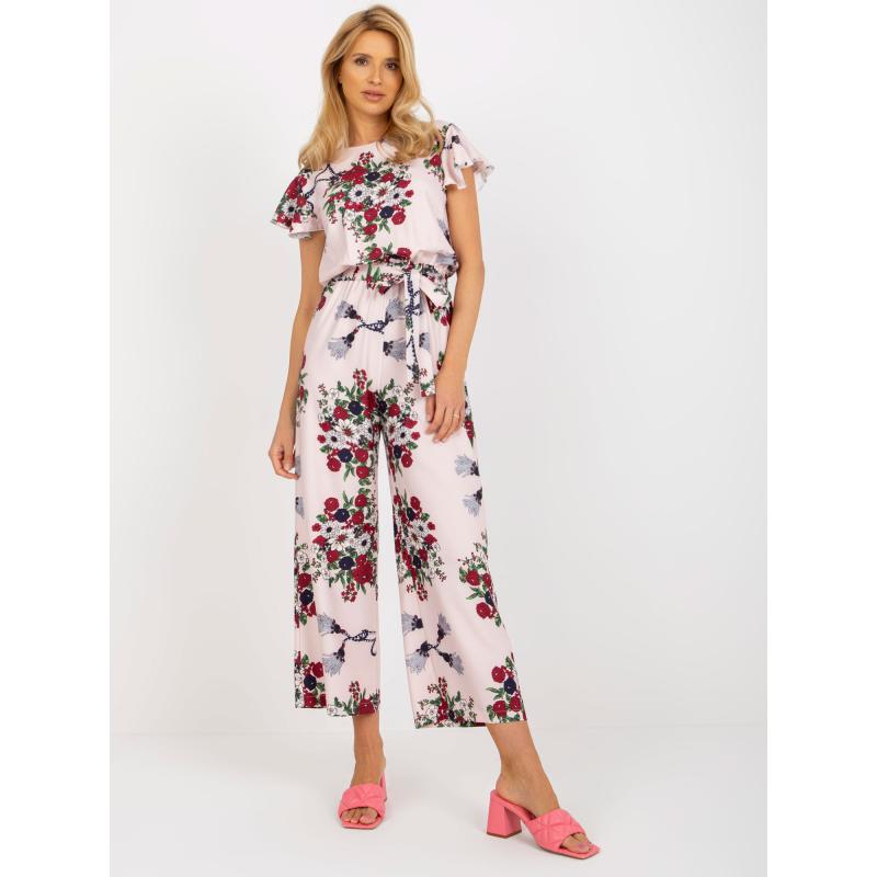 Női virágos kezeslábas széles nadrággal ZARIAH világos rózsaszínű