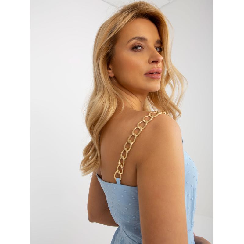 Dámské šaty s volánky a vázáním mini ESTELLA světle modré  