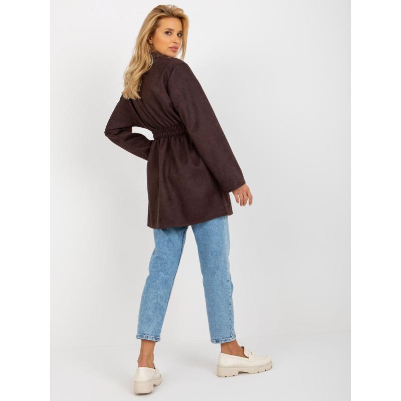 Dámský kabát s kapsami ALMA tmavě hnědý 