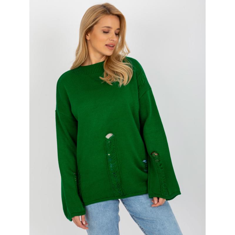Női oversized pulóver lyukakkal ETTA zöld