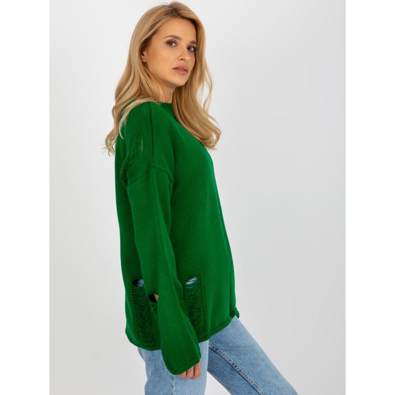 Női oversized pulóver lyukakkal ETTA zöld