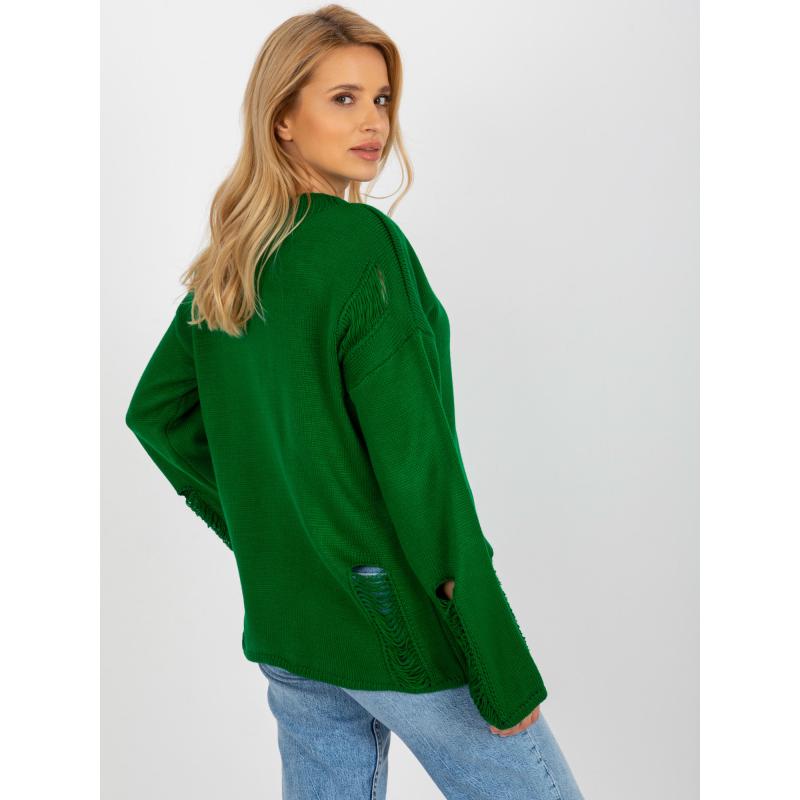 Női oversized pulóver lyukakkal ETTA zöld