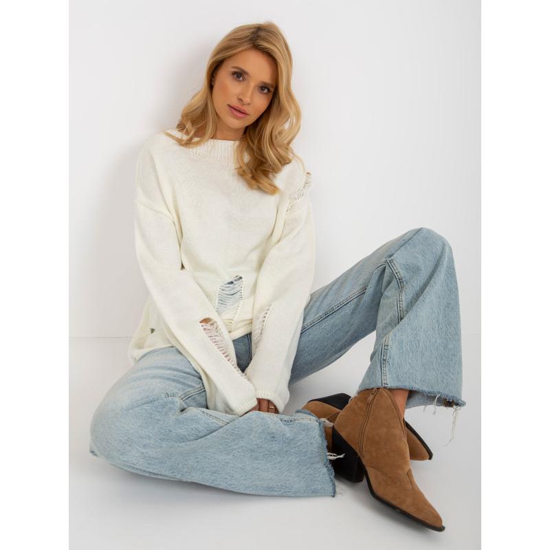Dámsky sveter so širokými rukávmi a otvormi oversize JOLEIGH ecru
