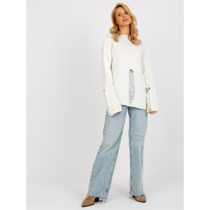 Dámsky sveter so širokými rukávmi a otvormi oversize JOLEIGH ecru