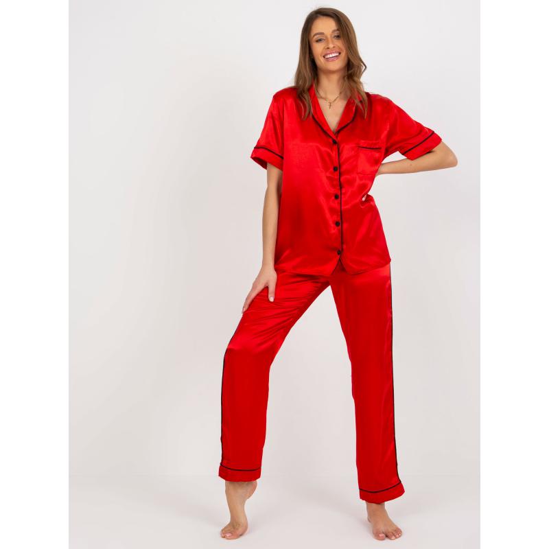 Dámské pyžamo s košilí a kalhotami AMADA červené 