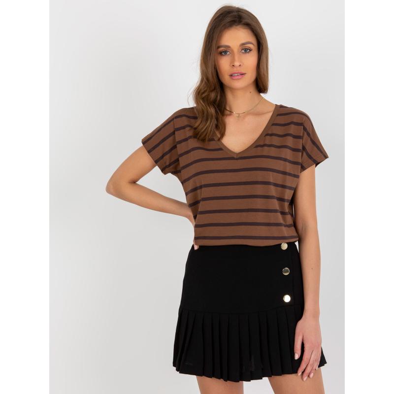 Női csíkos pamut póló BASIC FEEL GOOD barna
