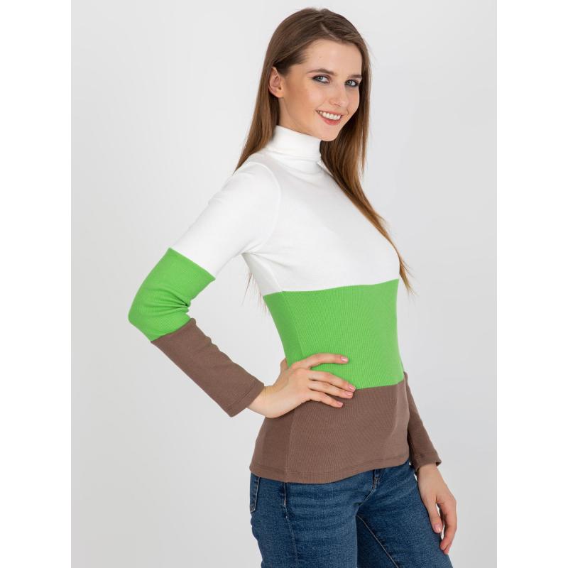 Dámská halenka s rolákem pruhovaná DIA ecru-světle zelená 