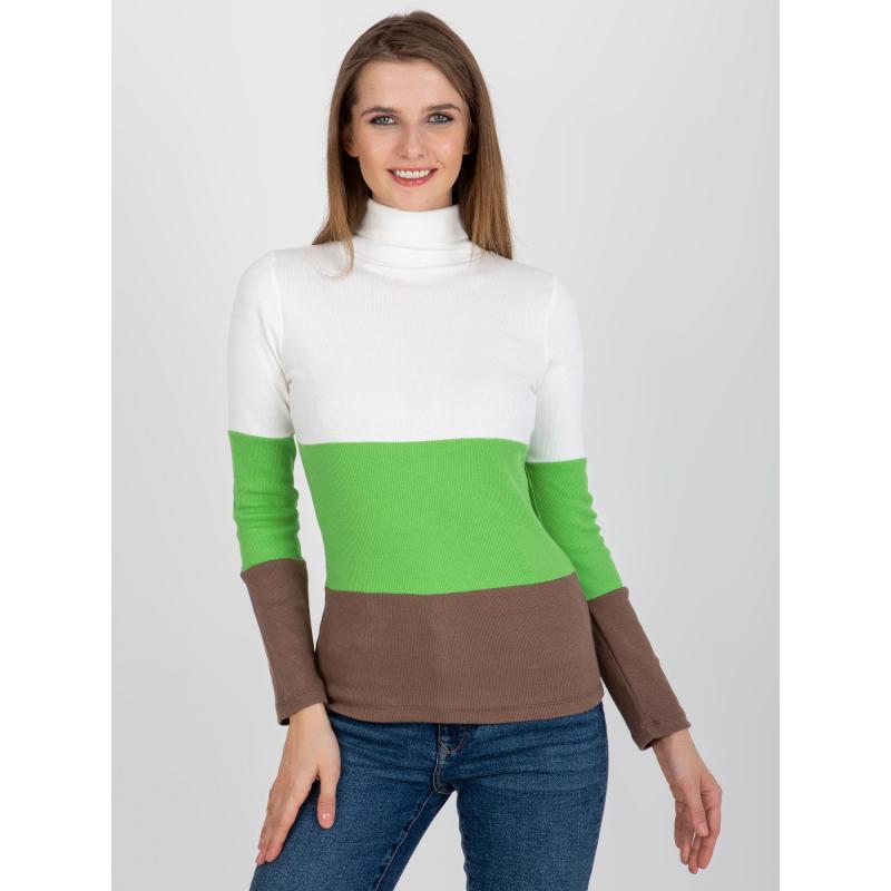 Dámská halenka s rolákem pruhovaná DIA ecru-světle zelená 