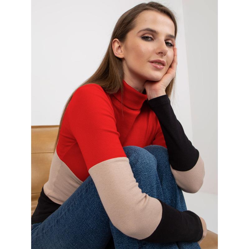 Dámský rolák svetr TRINA červeno černá